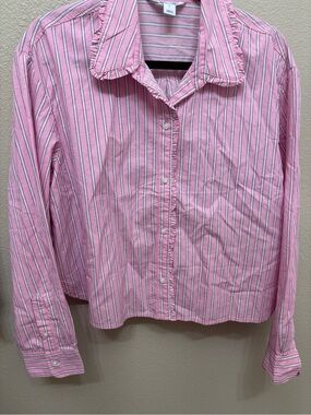 Old Navy Pink Striped Cropped Shirt